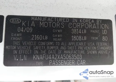 2010 Kia Forte Ex z USA, uszkodzony, nr VIN KNAFU4A2XA5063503